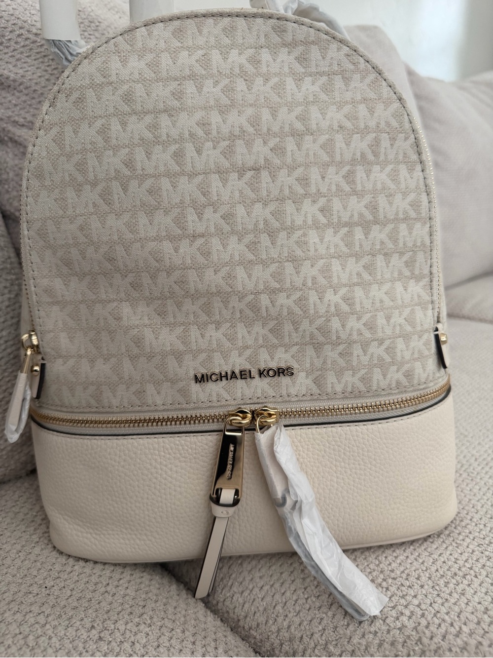 Michael Kors Beige Cream Signature Small Backpack
